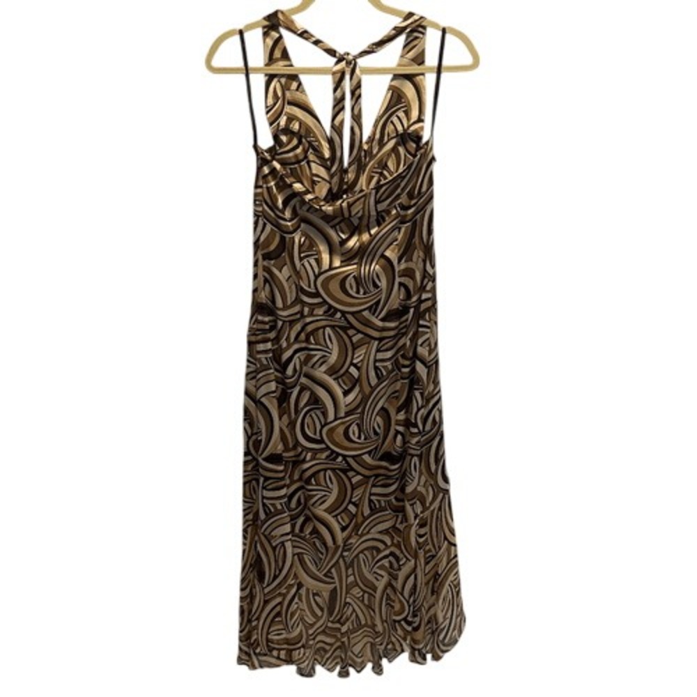 Mikai by Jerry Shabo Silk Halter Midi Dress Geometric Print Size M - Picture 6 of 9